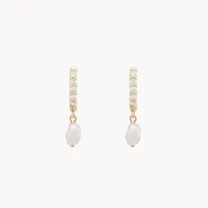 inner light diamond pearl earring - 14k yellow gold