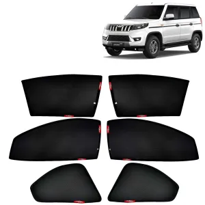 KINGSWAY® Bolero Neo Car Sun Shade Z-Black Non Magnetic Fix Type Curtains for 2021 Onwards Model, Compatible with Mahindra Bolero Neo Side Window Car Sunshade, Only Half Cut in Front Window, 6 Piece