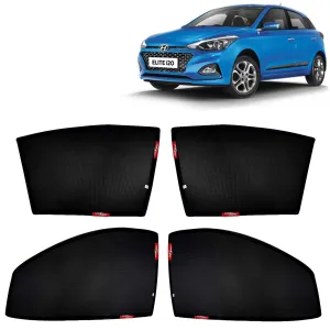 KINGSWAY® Elite I20 Car Sun Shade Z-Black Non Magnetic Fix Type Curtains for 2018 to 2020 Model, Compatible with Hyundai Elite I20 Side Window Car Sunshade, Only Half Cut in Front Window, 4 Piece