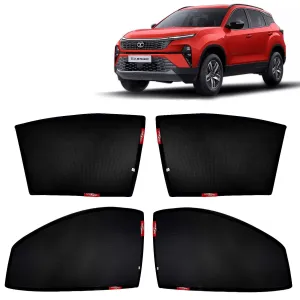 KINGSWAY® Harrier Car Sun Shade Z-Black Non Magnetic Fix Type Curtains for 2023 Onwards Model, Compatible with Tata Harrier Side Window Car Sunshade, Only Half Cut in Front Window, Black, 4 Piece