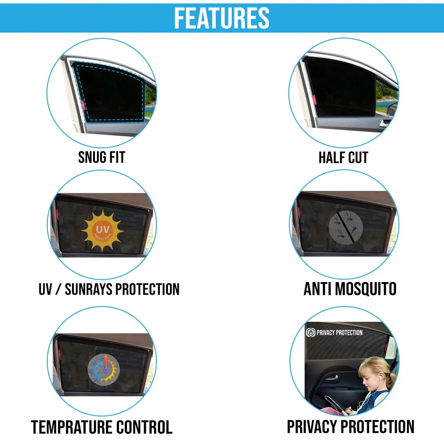 KINGSWAY® Jimny Car Sun Shade Z-Black Non Magnetic Fix Type Curtains for 2023 Onwards Model, Compatible with Maruti Suzuki Jimny Side Window Car Sunshade, Only Half Cut in Front Window, Black, 6 Piece