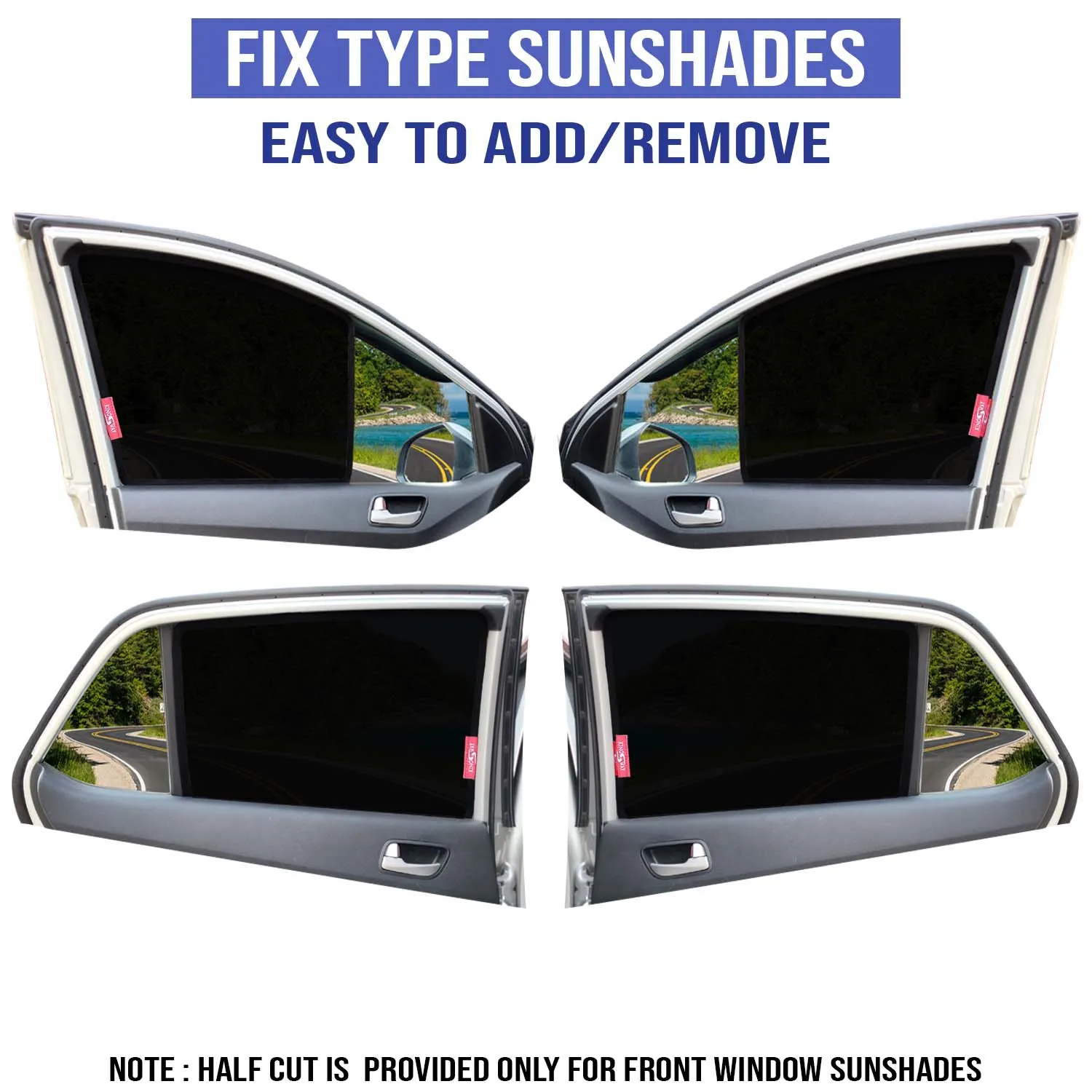 KINGSWAY® Jimny Car Sun Shade Z-Black Non Magnetic Fix Type Curtains for 2023 Onwards Model, Compatible with Maruti Suzuki Jimny Side Window Car Sunshade, Only Half Cut in Front Window, Black, 6 Piece