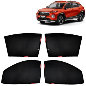 KINGSWAY® Taisor Car Sun Shade Z-Black Non Magnetic Fix Type Curtains for 2024 Onwards Model, Compatible with Toyota Taisor Side Window Car Sunshade, Only Half Cut in Front Window, Black, 4 Piece