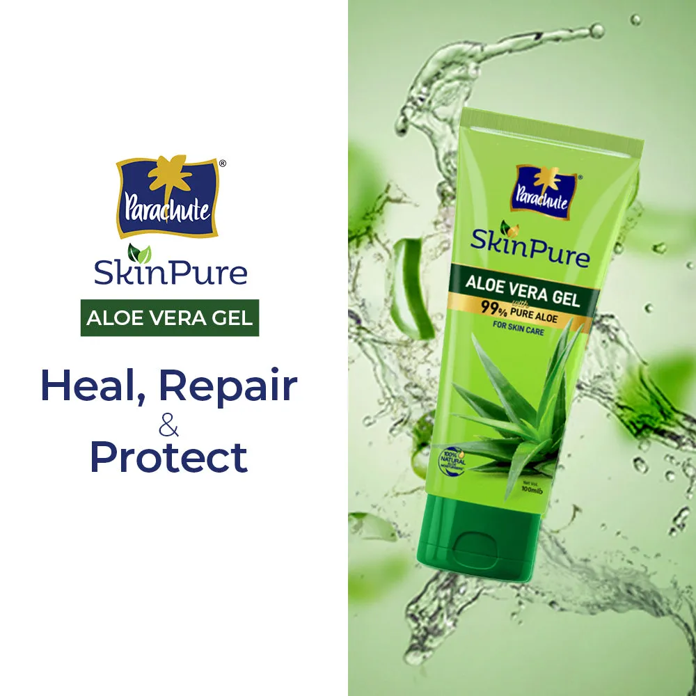 Parachute SkinPure Aloe Vera Gel , 99% Pure Aloe, For Soft, Moisturized & Hydrated Skin, Heals, Repairs, Protects Skin, 8h moisturization, Soothes Sunburn, All Skin Types (50ml)