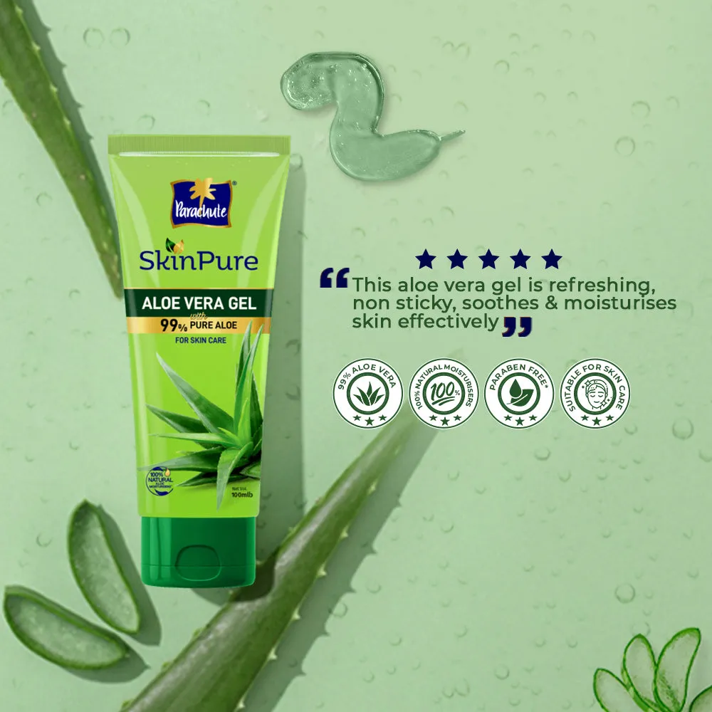 Parachute SkinPure Aloe Vera Gel , 99% Pure Aloe, For Soft, Moisturized & Hydrated Skin, Heals, Repairs, Protects Skin, 8h moisturization, Soothes Sunburn, All Skin Types (50ml)