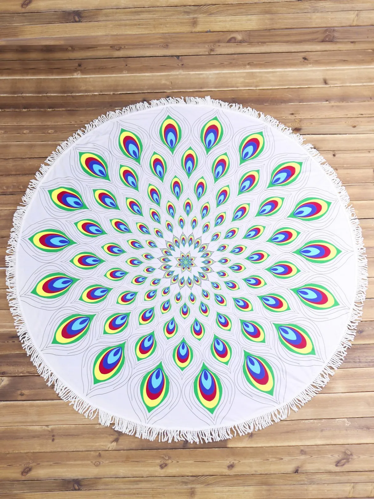 Wholesale Feather Print Round Peacock Tessel Beach Towel